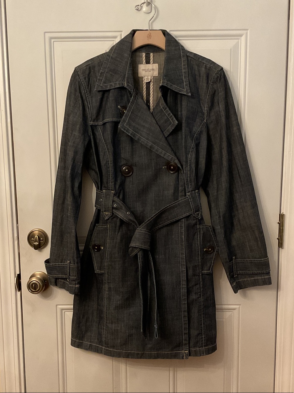 Forth & Towne Dark-Wash Denim Trench Coat/Size XL